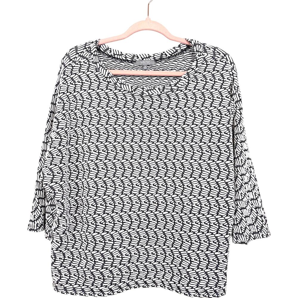 Habitat M White Black Textured Long Sleeve Boho Top Artistic Chic
